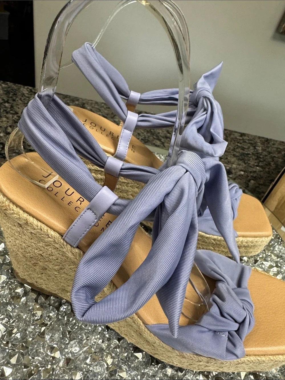 Journee Collection Surria purple Lavender Bow Espadrille Wedge Sandals NEW 8